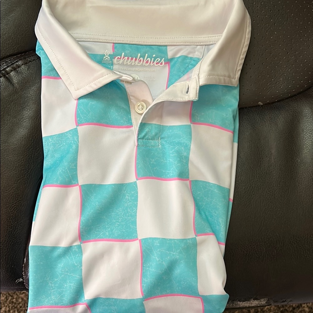 Chubbies Blue and White Checkered Polo Shirt